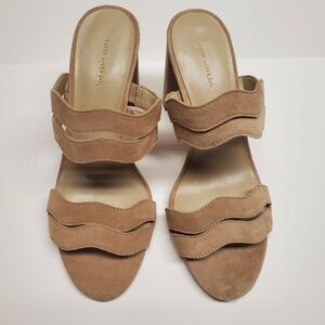 Ann Taylor "Tyler" Wavy Suede Women's Tan Nude Sandal Heel Size 6M